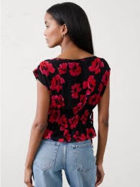 Banana Republic Black Top with Red Floral Print NWT